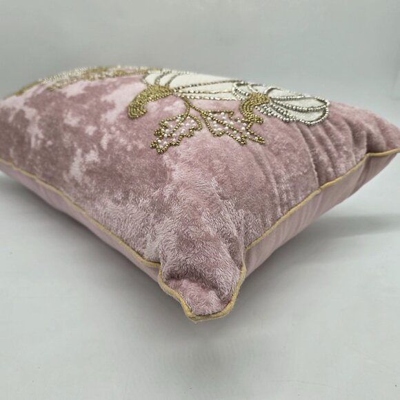 Harvest Moon Decorative Beaded Pumpkin Velvet Throw Pillow Rectangular Accent - Picture 9 of 10